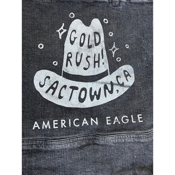 American Eagle Outfitters Vintage Distressed Denim Tote Bag Gold Rush Sactown - Picture 2 of 7
